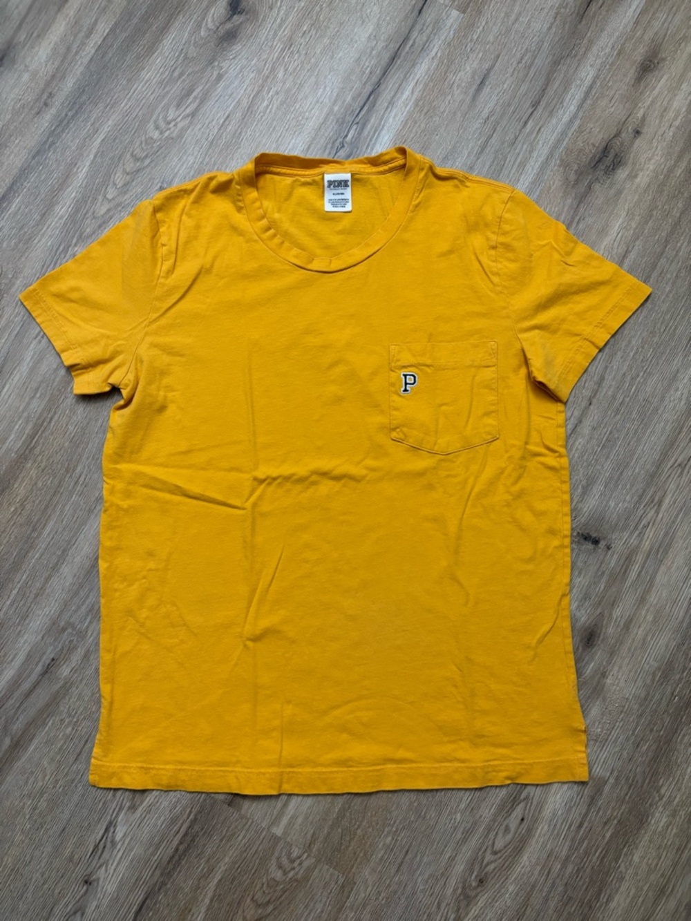PINK Victoria's Secret Mustard Yellow Pocket Tee with 'P' Logo Embroidered